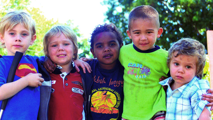 a group of kids standing together